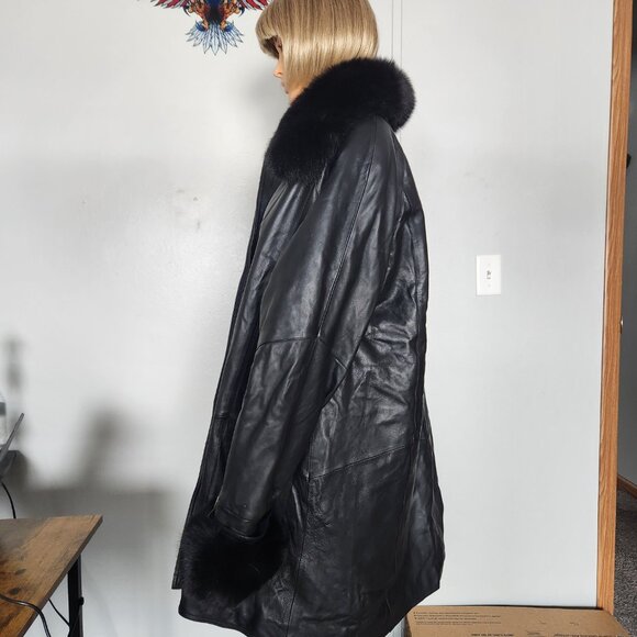 #717 5XL leather/fox fur coat - Picture 3 of 5